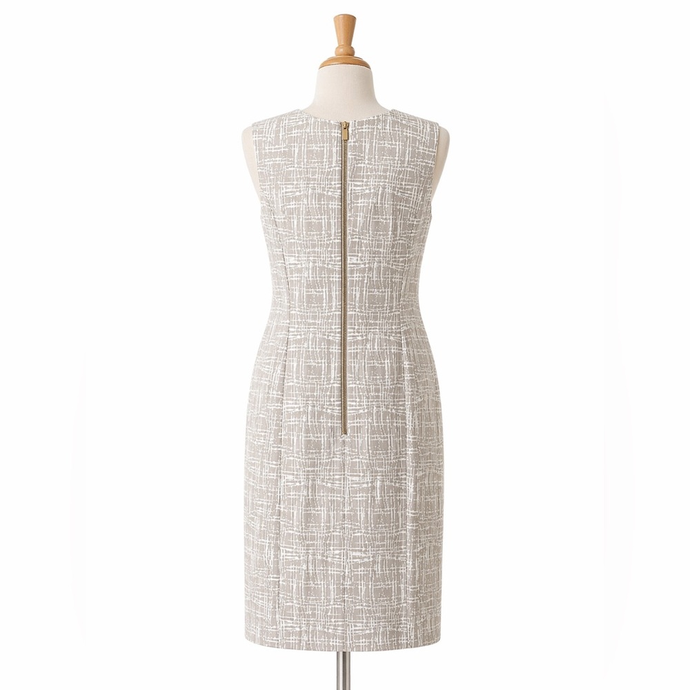 Calvin Klein Beige Textured Sheath Dress | Zip Back Neutral Work Dress - Picture 2 of 5